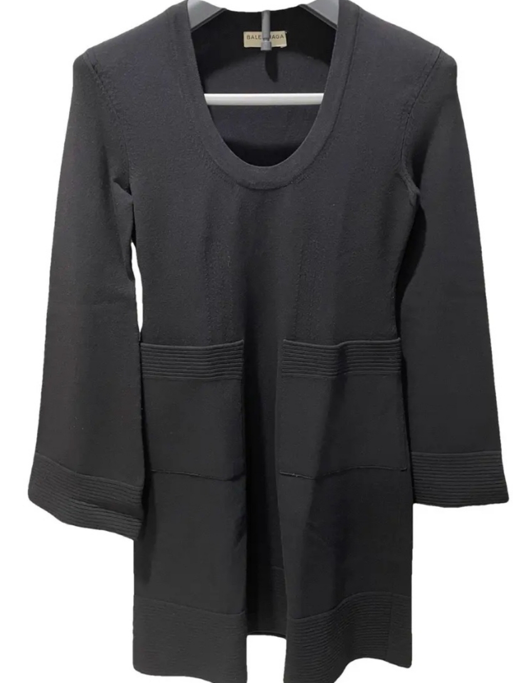 Balenciaga S40 Solid Black Flare Sleeve Front Pockets Heavy Fabric  Embroidered